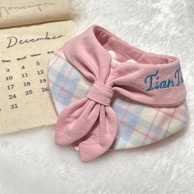 污泥手作  刺绣-格子海军领巾  宠物领巾 - 领结/领巾 - 棉．麻 