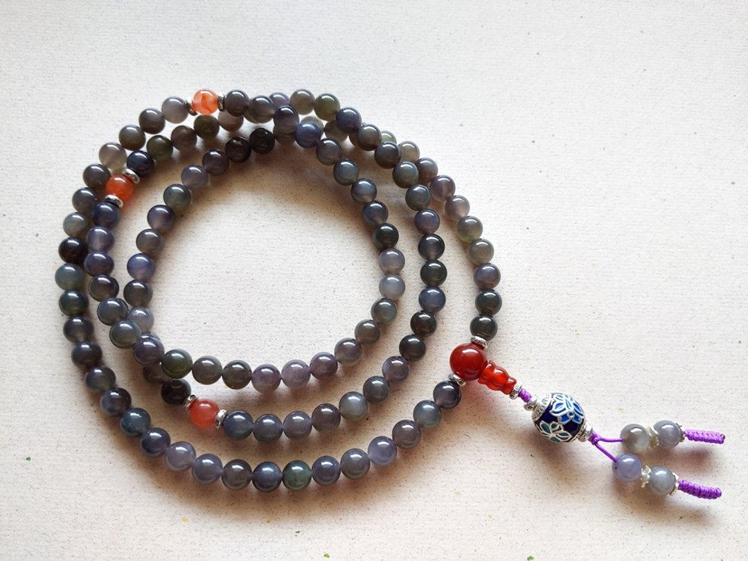 ORLI Jewelry 天然和阗玉晴水烟紫双色108颗念珠 和田玉烟紫佛珠 - 项链 - 玉石 灰色