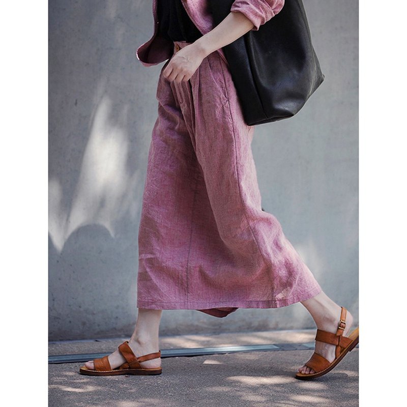 梅子粉色轻复古色织纯亚麻骨感平腰开衩显瘦显高气质半裙 - 裙子 - 棉．麻 