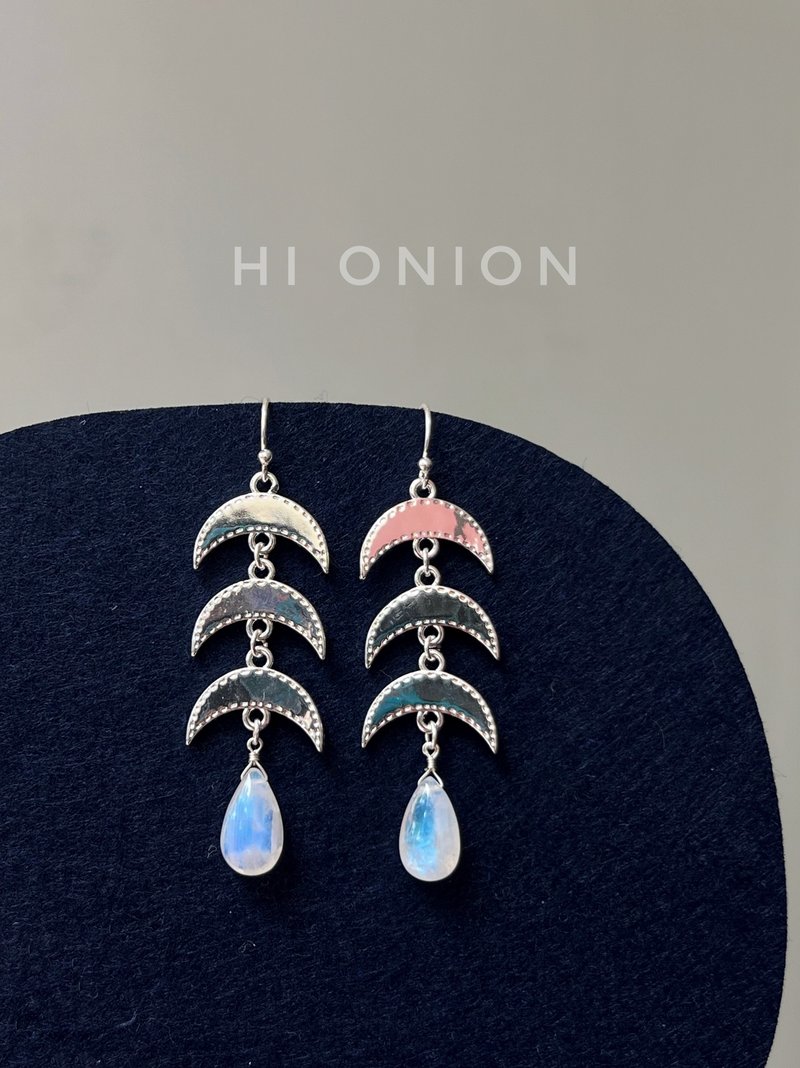 Hi Onion原创小众月光石蓝耳环S925银耳夹个性高级民族风清冷 - 耳环/耳夹 - 其他材质 