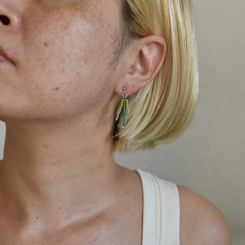 马尾/银色 - 耳环/耳夹 - 玻璃 