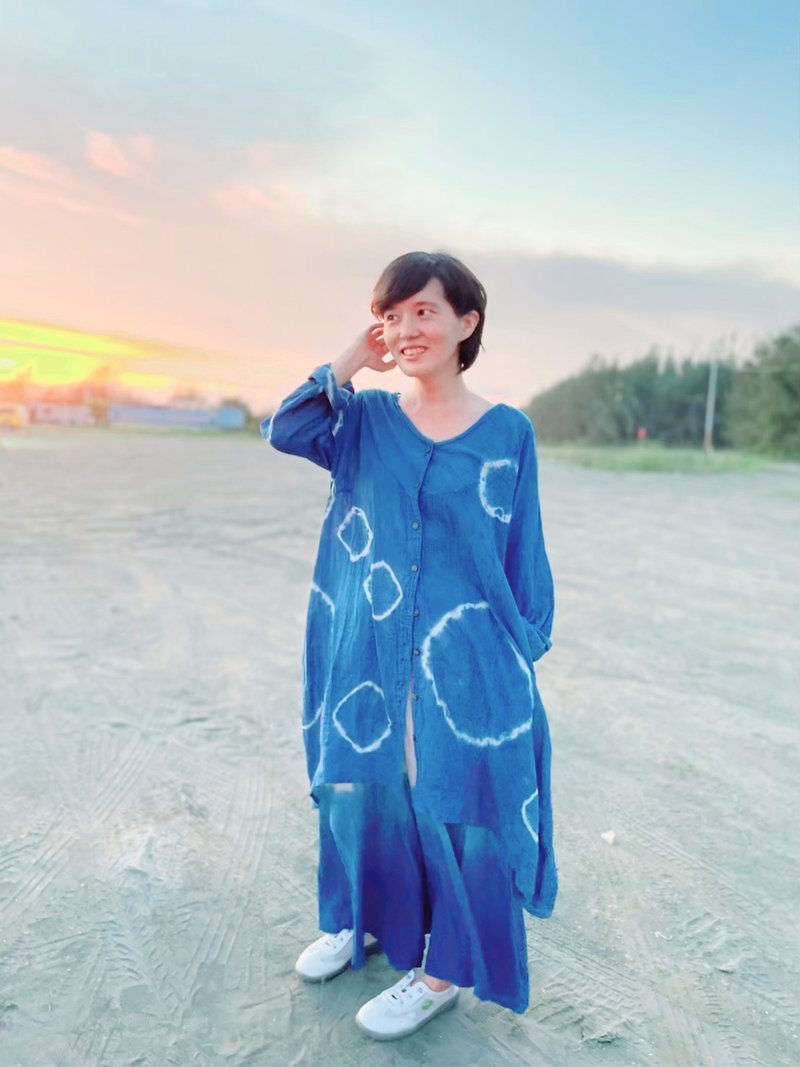 定制化 手染 夏日防晒 薄棉外套 - 女装休闲/机能外套 - 棉 蓝色