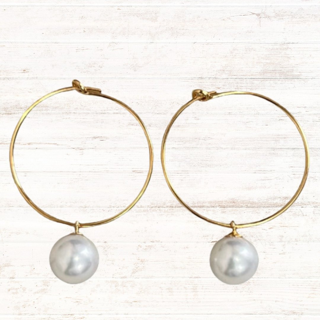 Akoya Pearl hoop earrings 7-7.5/7.5-8/8-8.5/8.5-9 Iki Pearls K14GF Made in Japan - 耳环/耳夹 - 珍珠 白色