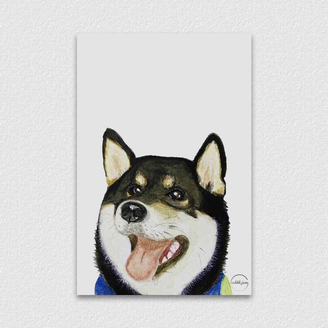 水彩插画动物明信片 - 柴犬 手绘 水彩 插画 - 卡片/明信片 - 纸 黑色