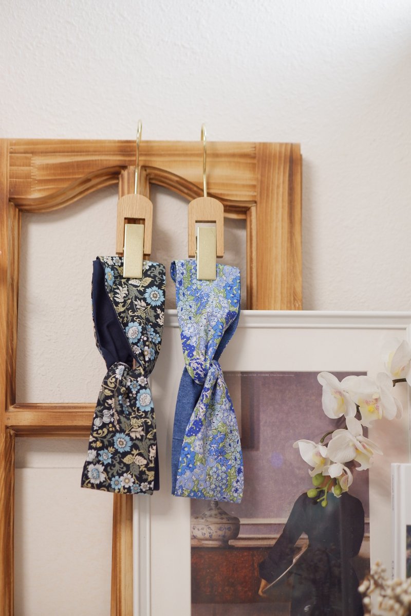 交叉发带の英国Liberty布料蓝调花园 - 发带/发箍 - 棉．麻 蓝色