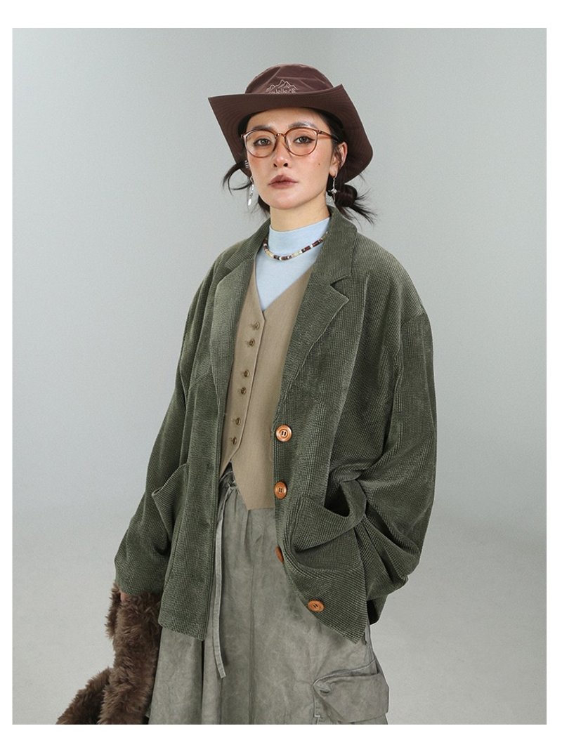 港风气质灯芯绒西装外套女 - 女装衬衫 - 棉．麻 