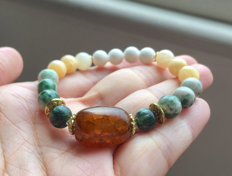 ||碧璜||绿飘花系列。龙鳞玛瑙/俄罗斯和阗玉/绿龙晶/金丝玉/砗磲 - 手链/手环 - 水晶 多色