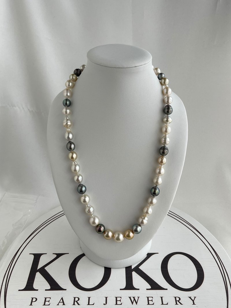 日本直送 南洋三兄弟珍珠项链 澳白 金珠 大溪地珍珠 巴洛克 混彩 - 项链 - 珍珠 多色