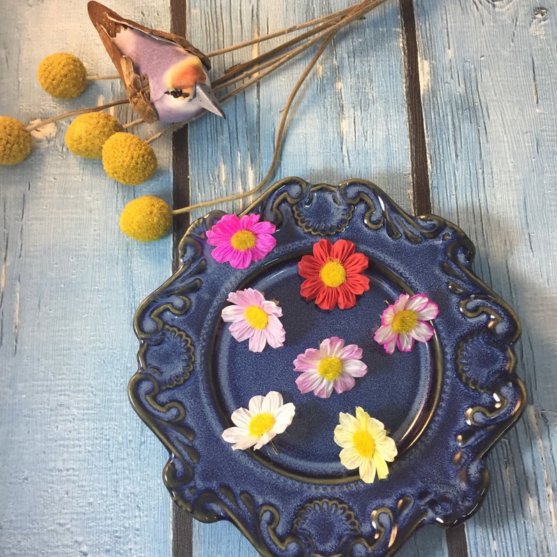 (波斯菊) 细工布花粉色耳环/耳夹 (全7色) つまみ细工 - 耳环/耳夹 - 丝．绢 粉红色