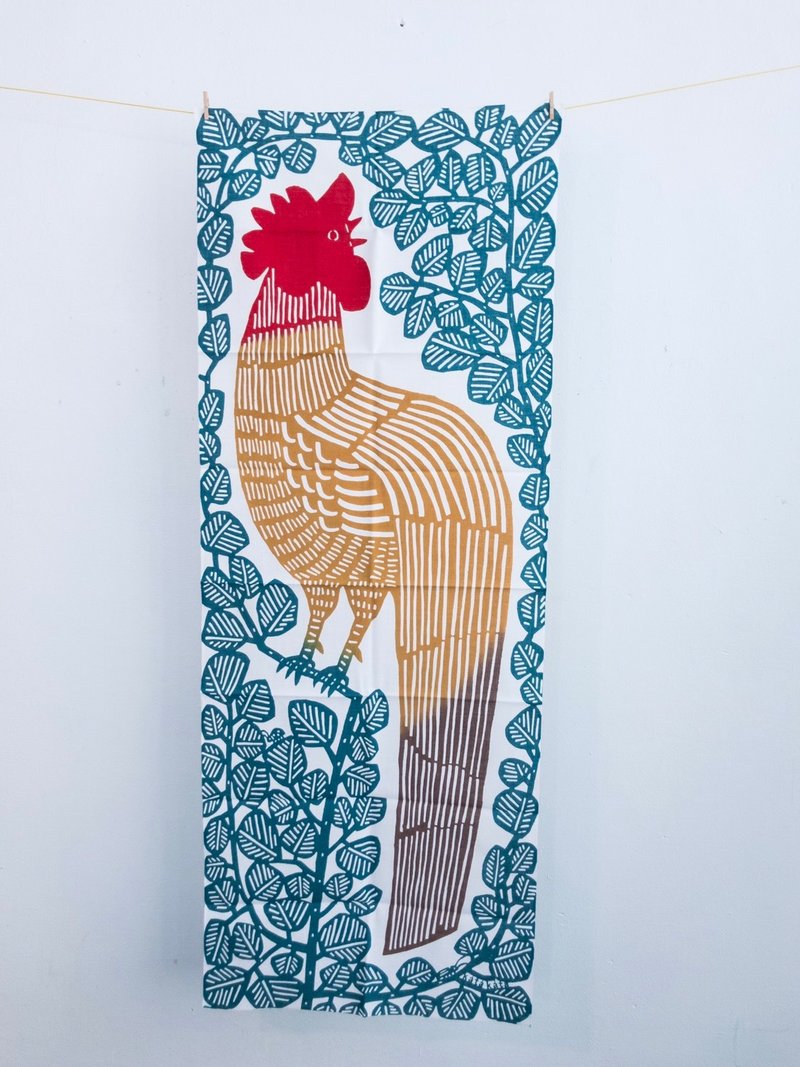 KATA KATA “ニワトリ 青”手拭巾_公鸡 - 36 x 90 cｍ - 摆饰 - 棉．麻 蓝色