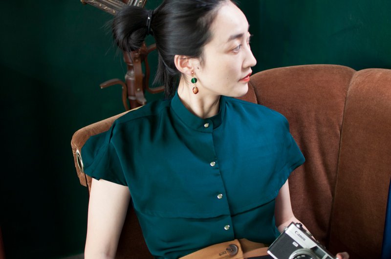 复古披风上衣 // 孔雀蓝 - 女装上衣 - 聚酯纤维 蓝色