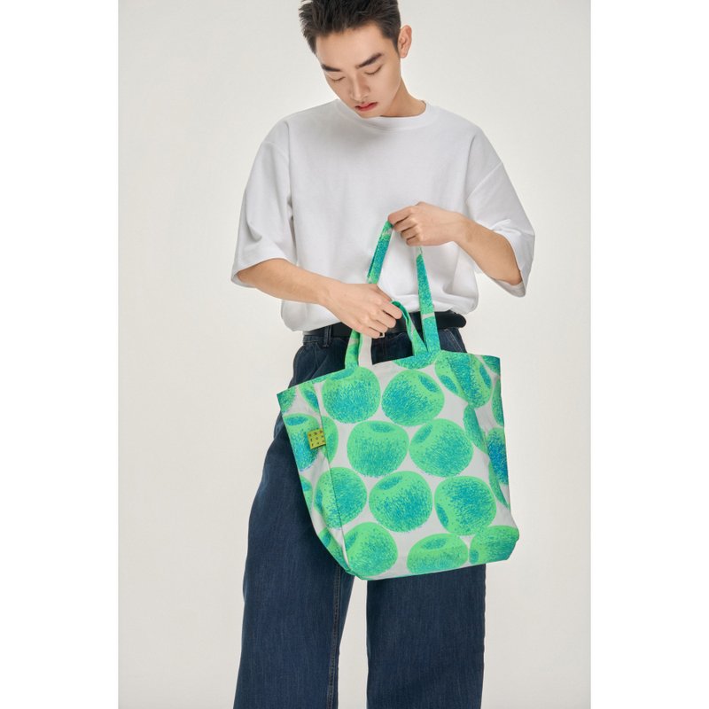 绿苹果图案印花帆布包-大号 - 侧背包/斜挎包 - 棉．麻 绿色