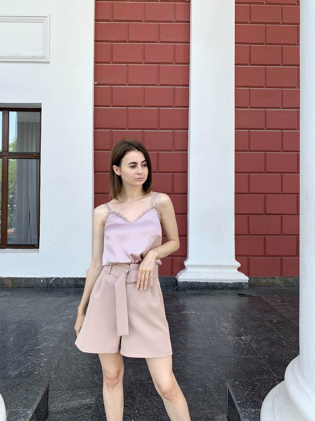 Beige Silk Top with Lace and thin Straps. Silk Satin BlouseTops Sleeveless Vest - 女装上衣 - 其他材质 粉红色