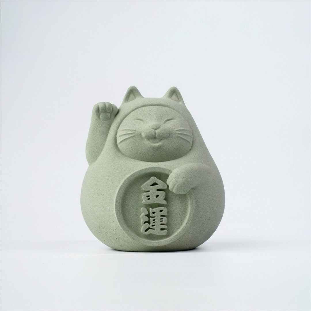【平安福气财运到】胖胖招财猫 (中) 健康绿 - 香薰/精油/线香 - 水泥 绿色