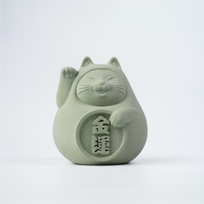 【平安福气财运到】胖胖招财猫 (中) 健康绿 - 香薰/精油/线香 - 水泥 绿色