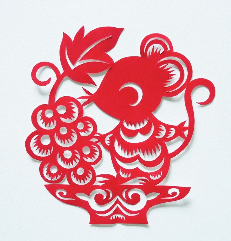 切り紙・えと ねずみ  十二个生肖  老鼠 - 海报/装饰画/版画 - 纸 红色