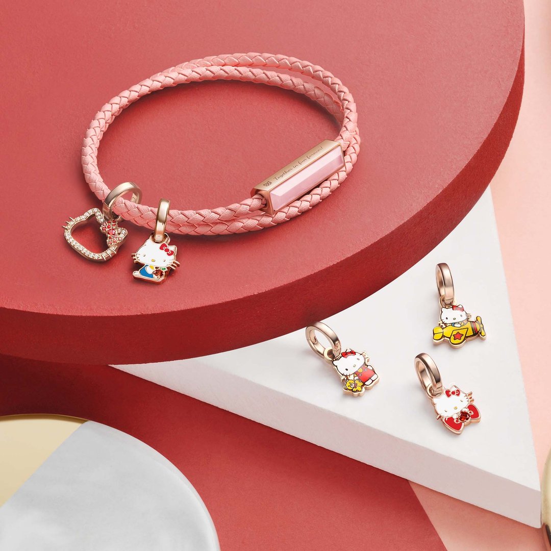 Hello Kitty 特别版 定制化刻字 编织宝石皮革手环 (5 色) - 手链/手环 - 真皮 金色