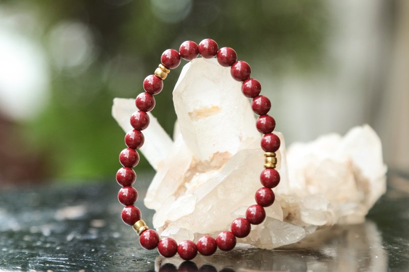 【手环系列】6.2mm 朱砂手环(紫金砂) 缀黄铜珠 (欢迎定制) - 手链/手环 - 宝石 红色