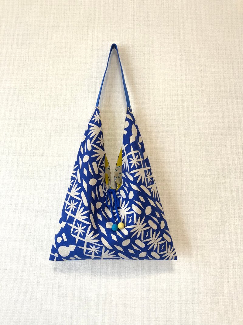 双面进口布粽形肩提包/大尺寸/蓝窗棂+黄大点 - 侧背包/斜挎包 - 棉．麻 蓝色