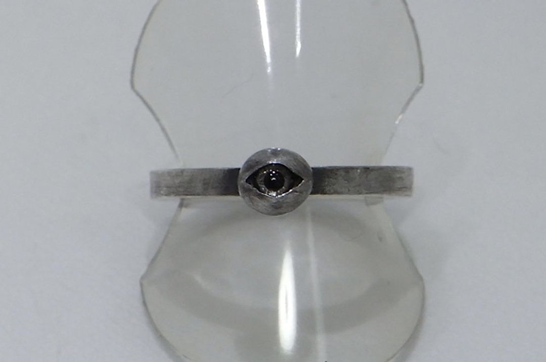 stare ball ring_5 (s_m-R.38) 銀 玻 戒指 指环 眼 睛 目 jewelry sterling silver glass eye - 戒指 - 纯银 银色