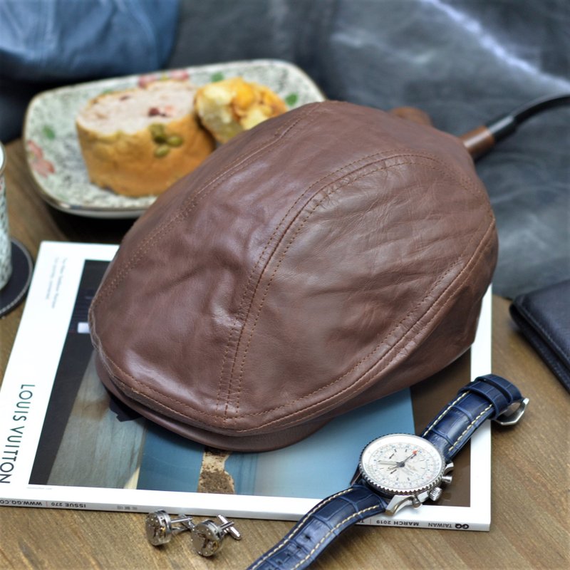 MAJORLIN 牛皮狩猎者 鸭舌帽 真皮帽子 扁帽 报童帽 父亲节 - 帽子 - 真皮 咖啡色