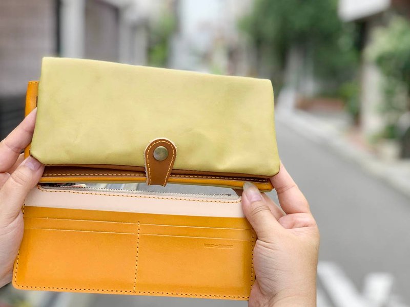 F-PLUMP Astringent matcha and caramel chocolate Full plump wallet Left-handed FPW-OBCB-WCNN-C - 皮夹/钱包 - 真皮 绿色