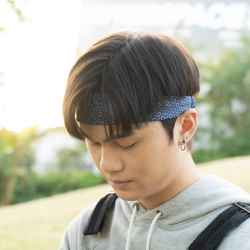 手工发带 / 中世纪风格 / 宝蓝色 / 圆点圈圈 - 发饰 - 棉．麻 蓝色