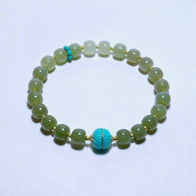 天然矿石 和田玉 925纯银 手链 - 手链/手环 - 玉石 绿色