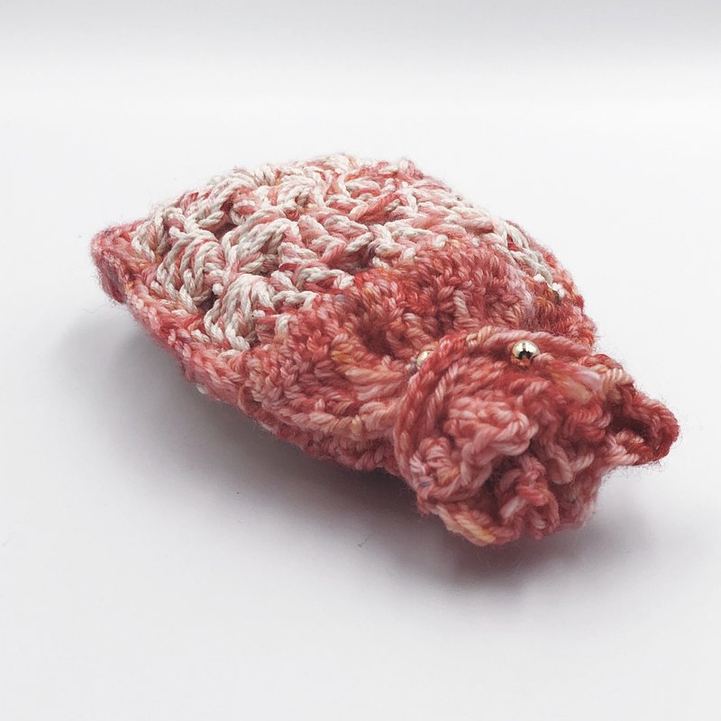 【ke + - kiam】束口袋/矿袋/AirPods收纳袋/耳机袋/钩针/手工 - 束口袋双肩包 - 棉．麻 粉红色