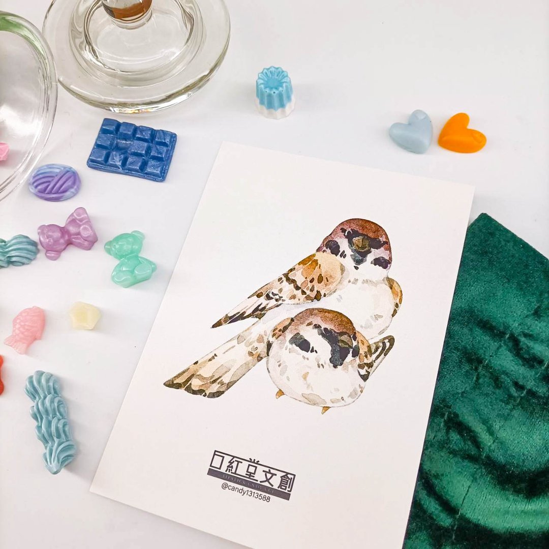 KR474_口紅堂明信片_麻雀5_candy1313588 postcard - 卡片/明信片 - 纸 多色