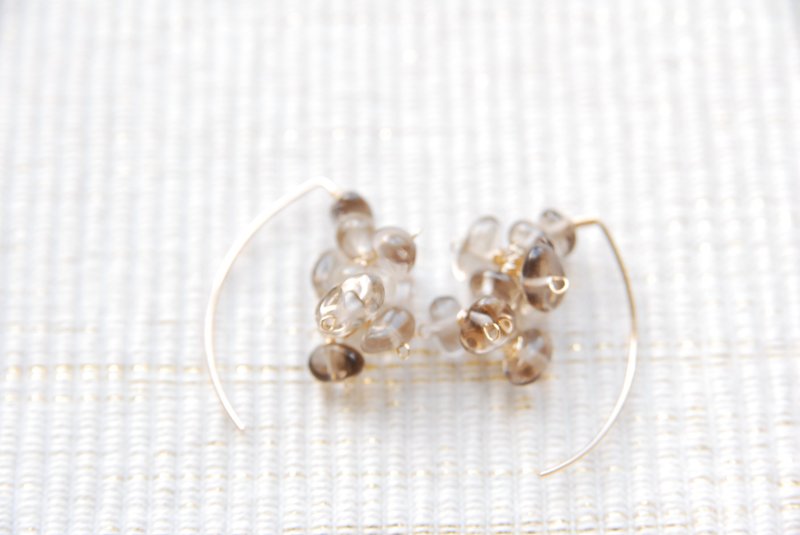 Light-colored smoky quartz marquise hook earrings 14kgf - 耳环/耳夹 - 半宝石 咖啡色