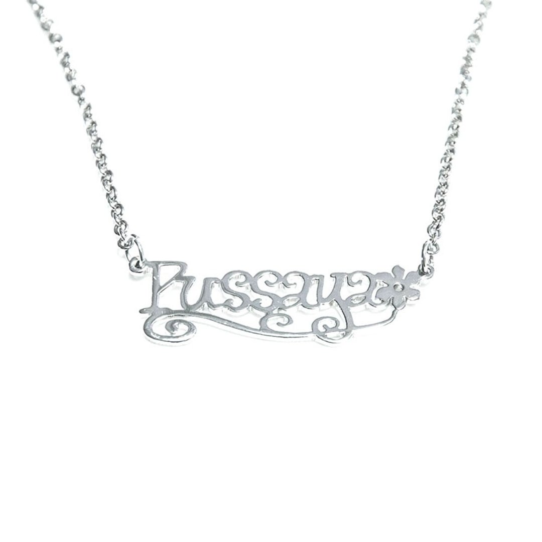 Custom name necklace hand wringting stlye with flower - 项链 - 其他金属 银色