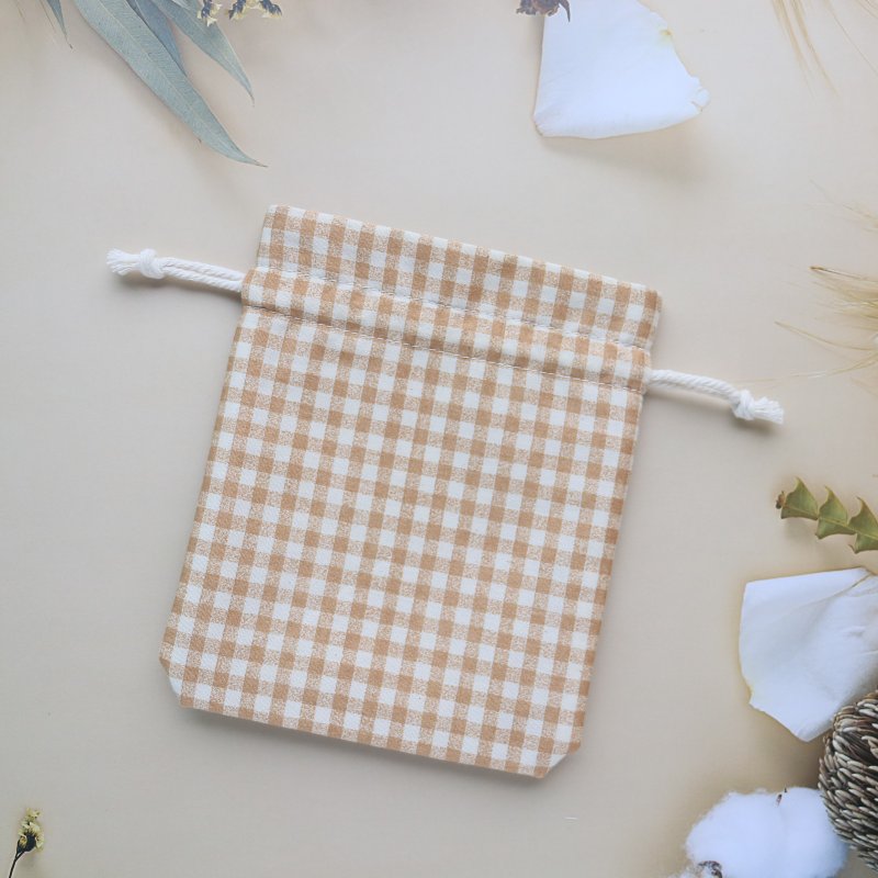 【燕麦格纹】束口袋 小物收纳袋 - 束口袋双肩包 - 棉．麻 