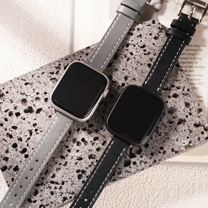 Apple watch - 【冷色】车线细皮革 苹果表带 - 表带 - 真皮 