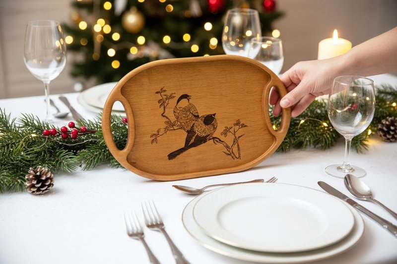 木托盘茶或咖啡 礼物送给妈妈 送给她的礼物 刻鸟托盘 - 盘子/餐盘/盘架 - 木头 多色