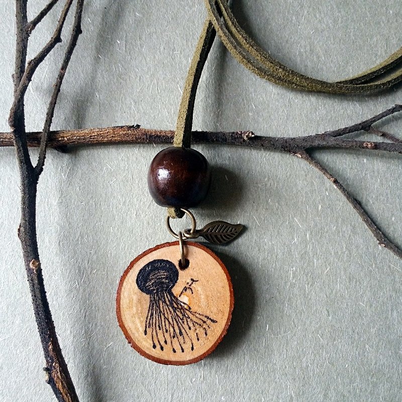 手绘项链/坠子(水母) - 项链 - 木头 多色