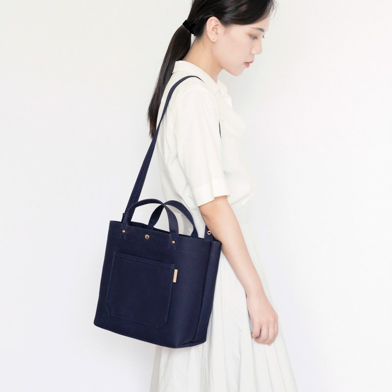 厚磅帆布三用包M-深藍9色客製 肩背包托特斜背包 情人節生日禮物 - 侧背包/斜挎包 - 棉．麻 蓝色