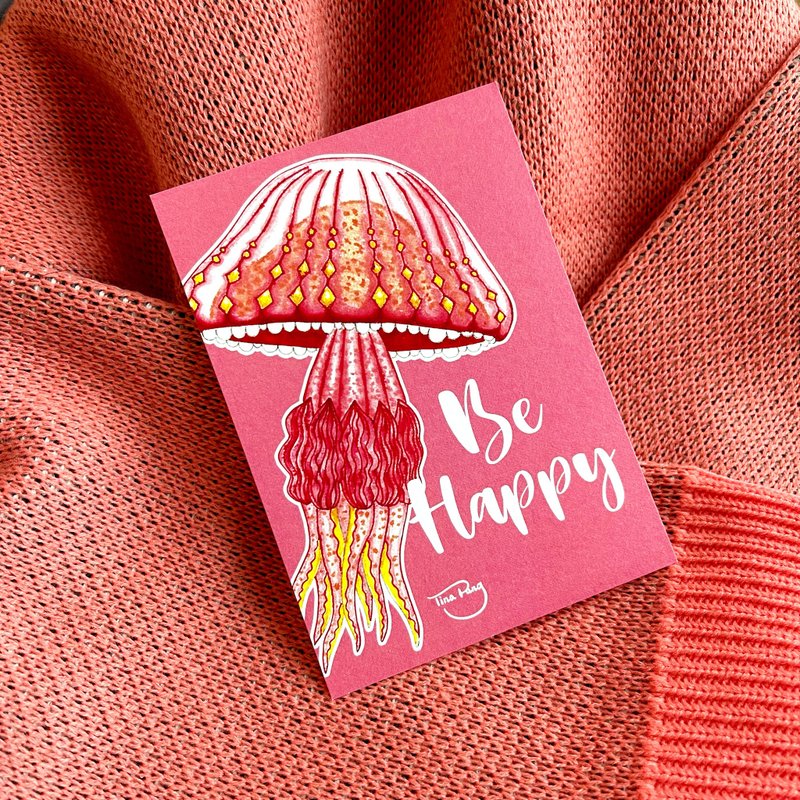 奇幻水母明信片—Be Happy - 卡片/明信片 - 纸 粉红色