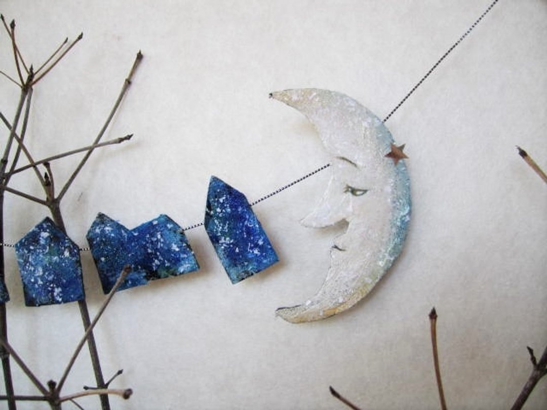 Garland of the moon and stars and the blue town - 墙贴/壁贴 - 纸 蓝色