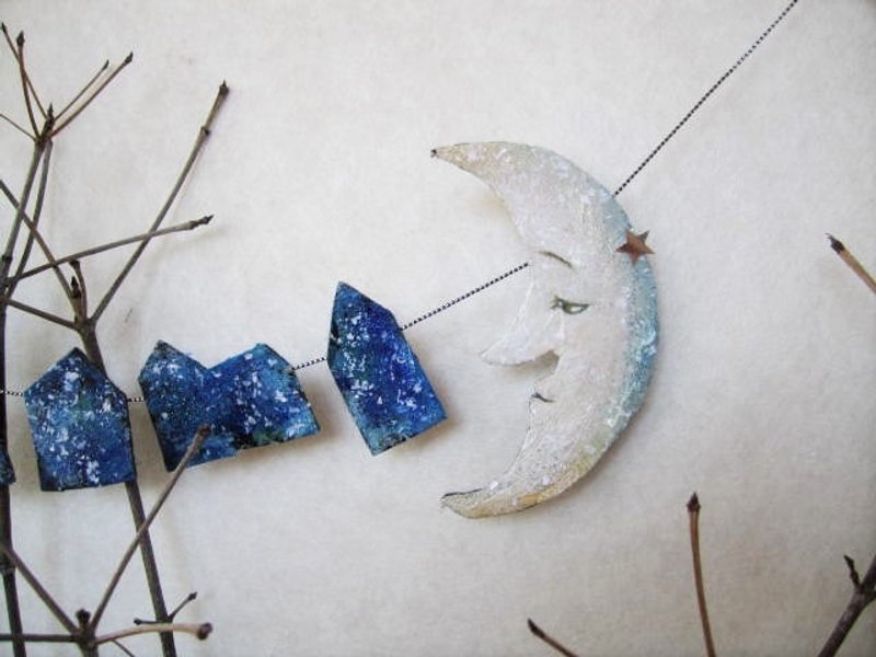 Garland of the moon and stars and the blue town - 墙贴/壁贴 - 纸 蓝色