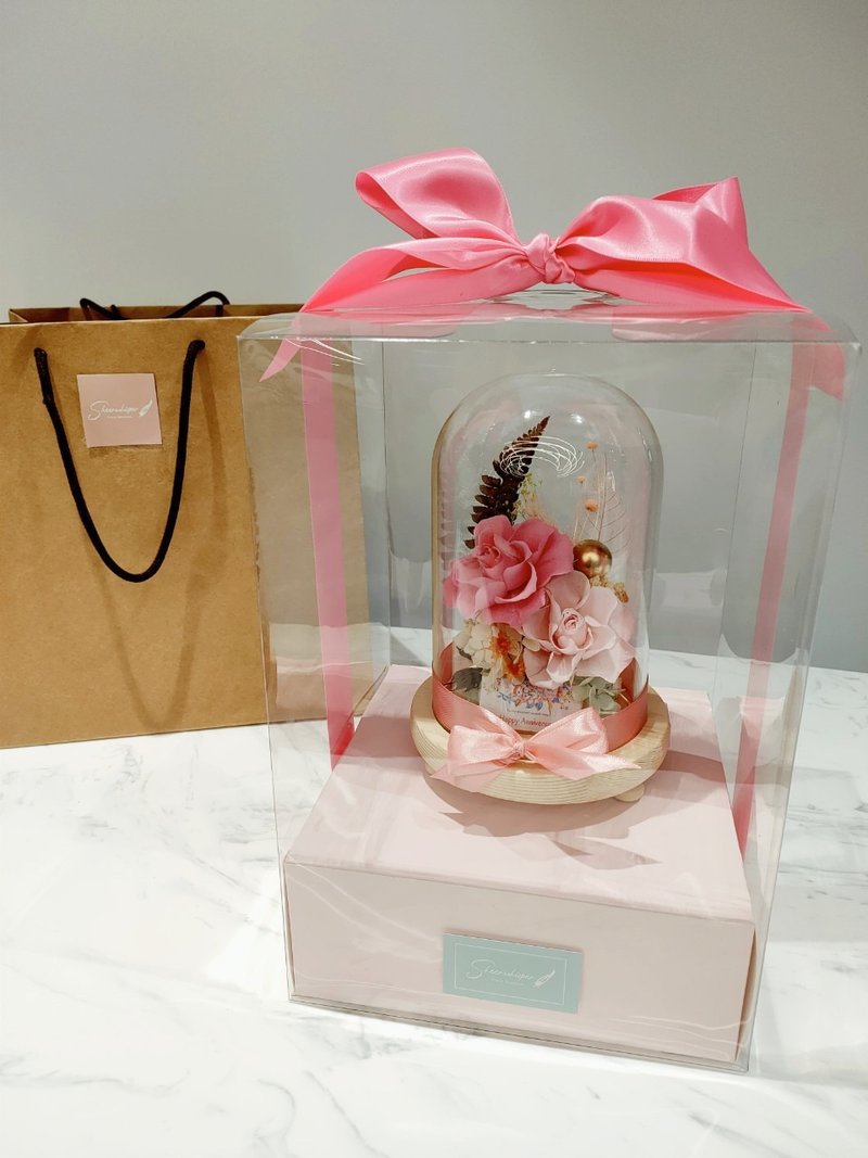 Sheer Whisper 絮语藏花_永生花玻璃罩气氛灯/玻璃盅花礼 - 干燥花/捧花 - 植物．花 粉红色