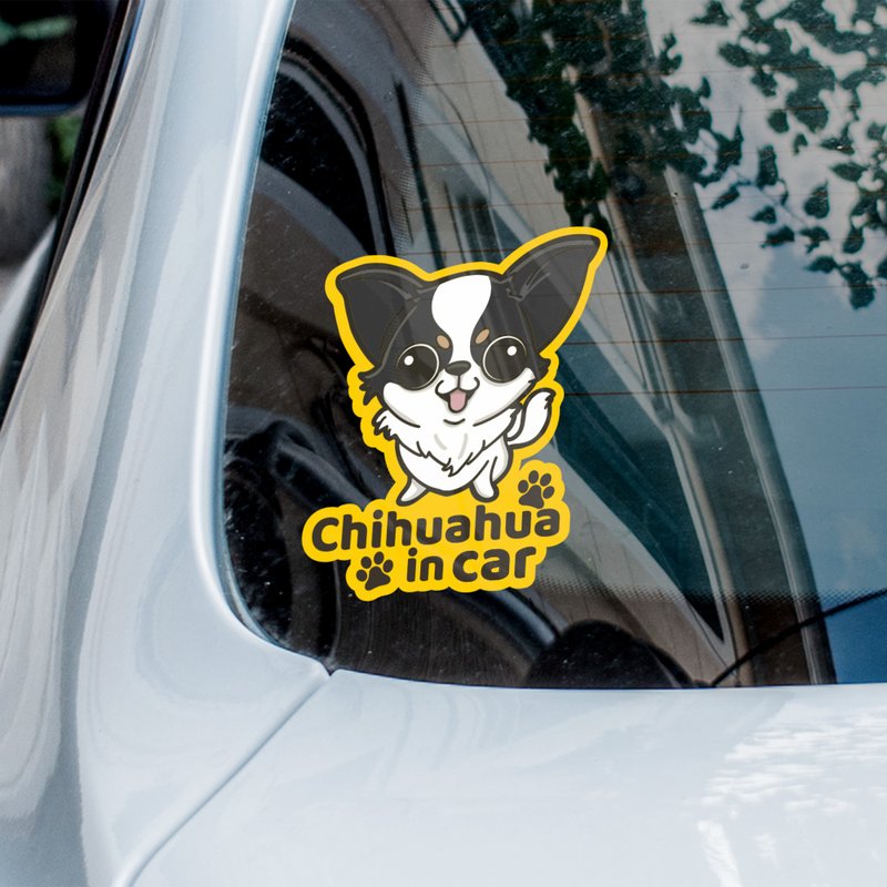 Chihuahua in car 长毛芝娃娃汽车贴纸 车内反贴 - 贴纸 - 防水材质 多色