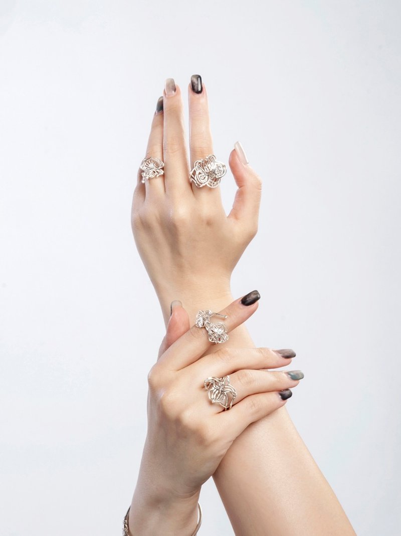 925纯银|交织滚边兰花天蝎座戒指 SLOr34 - 戒指 - 纯银 