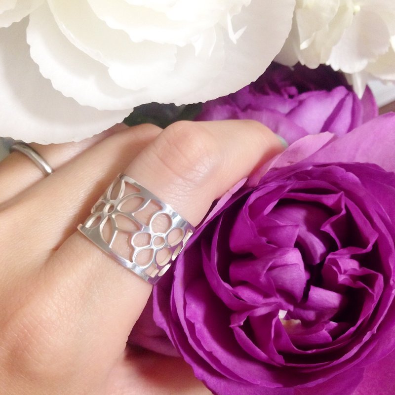 Silver 950 Flowers design US size 5-10 unisex - 戒指 - 其他金属 