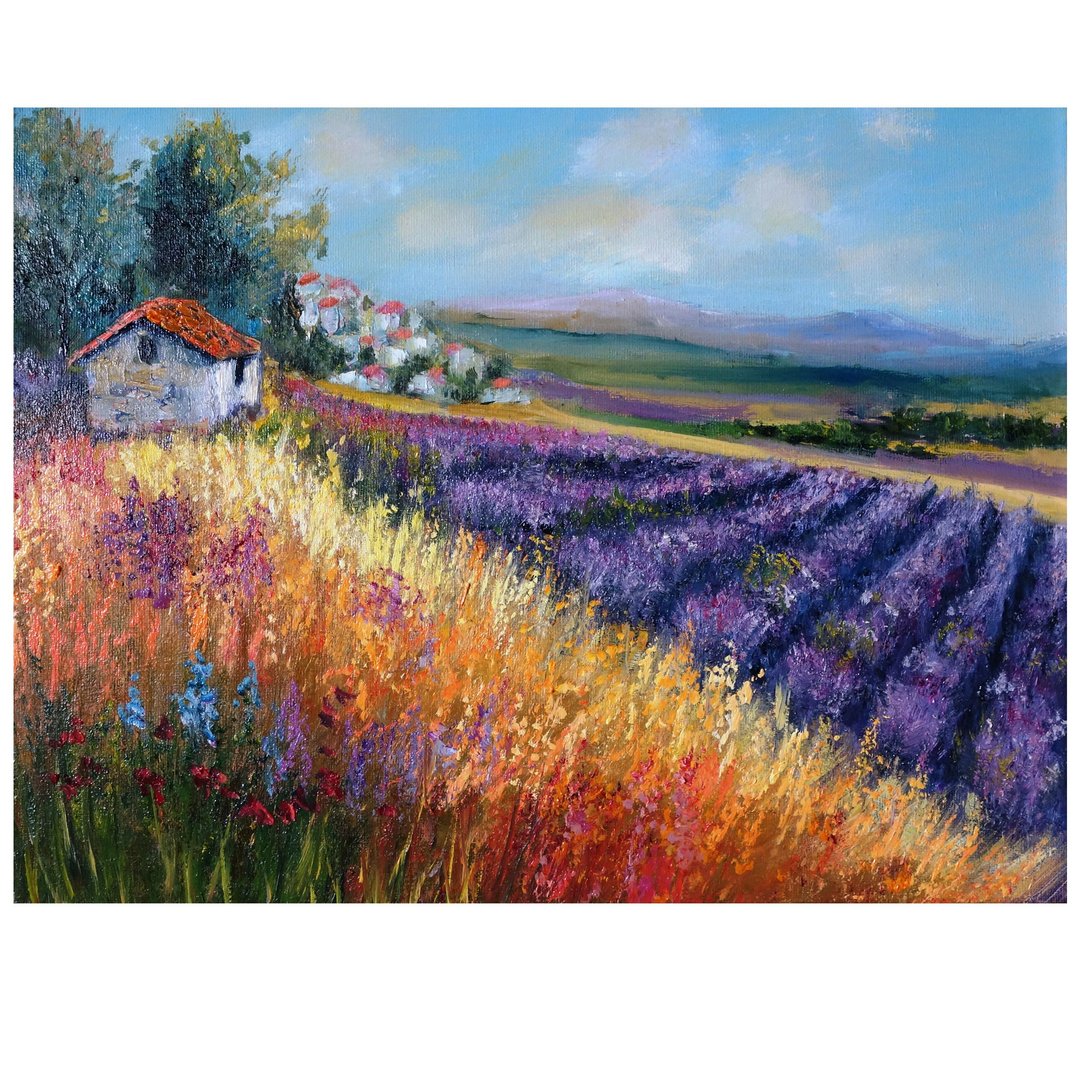 Lavender Painting Oil Landscape Original Art Tuscany Artwork  Canvas Art Impasto - 海报/装饰画/版画 - 其他材质 多色