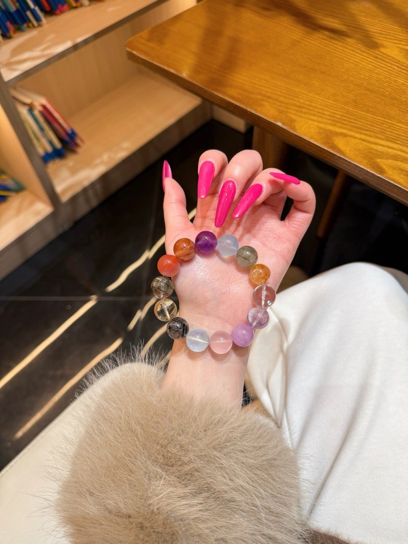 万境拾光 黑发晶 黄水晶 绿幽灵 红兔毛 红胶花 紫水晶 海蓝宝 15 - 手链/手环 - 玉石 