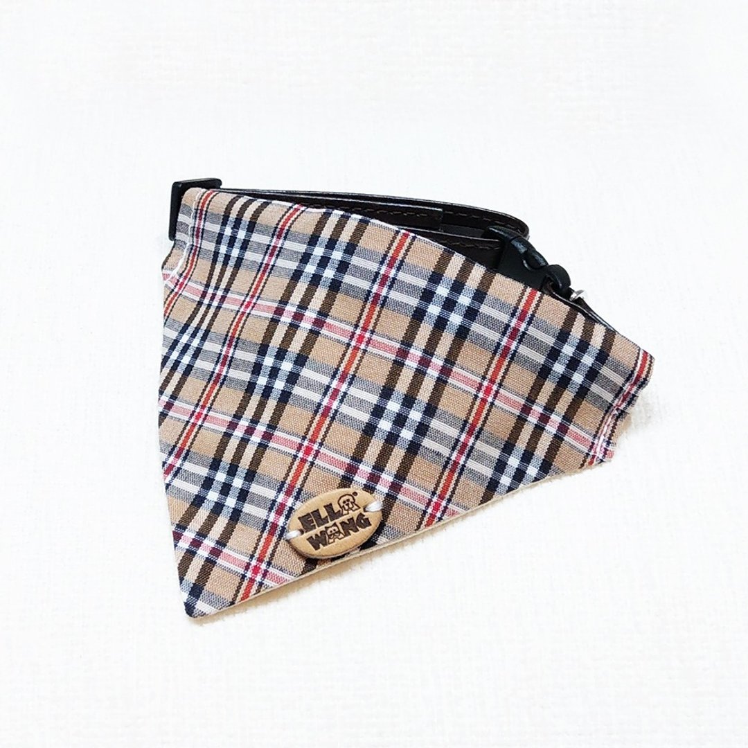 Ella Wang Design Scarf 宠物  格纹 领巾 猫 狗 - 项圈/牵绳 - 棉 卡其色