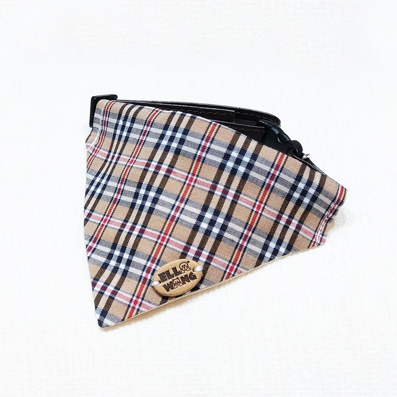 Ella Wang Design Scarf 宠物  格纹 领巾 猫 狗 - 项圈/牵绳 - 棉．麻 卡其色