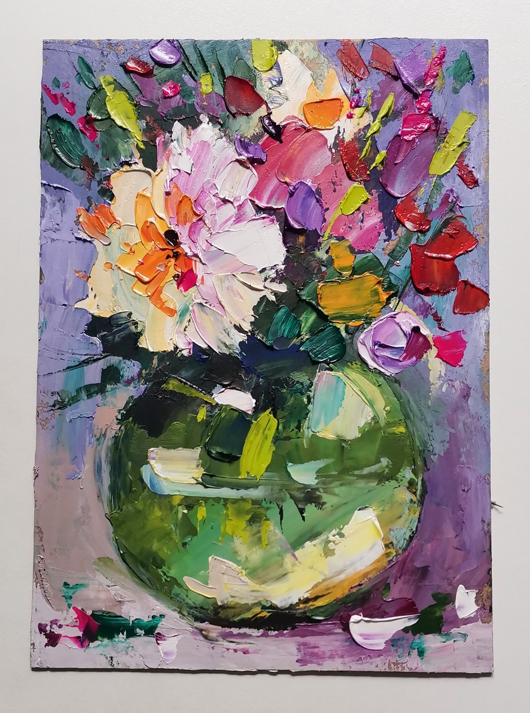 Peonies Painting Original Art 佩恩斯 油畫 Impasto Oil Painting 手工油畫 - 海报/装饰画/版画 - 其他材质 紫色