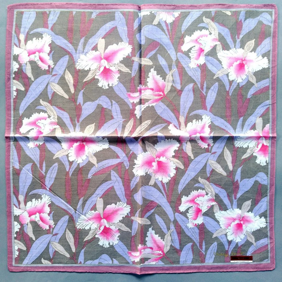 Philippe Venet Vintage Handkerchief Women Handkerchief Lily 17 x 17 inches - 手帕/方巾 - 棉 粉红色